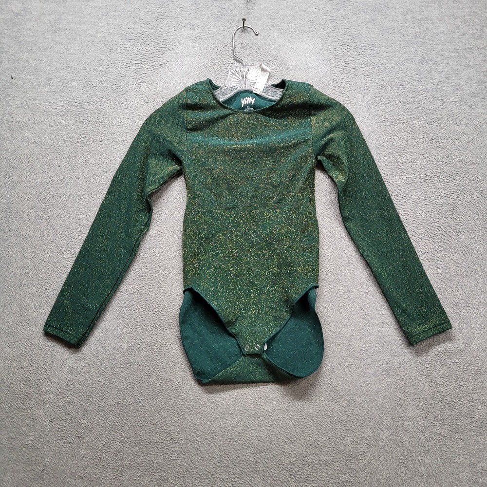Yitty Women Bodysuit M/L Green Metallic Nylon Nearly Naked Shaping Luxe Long